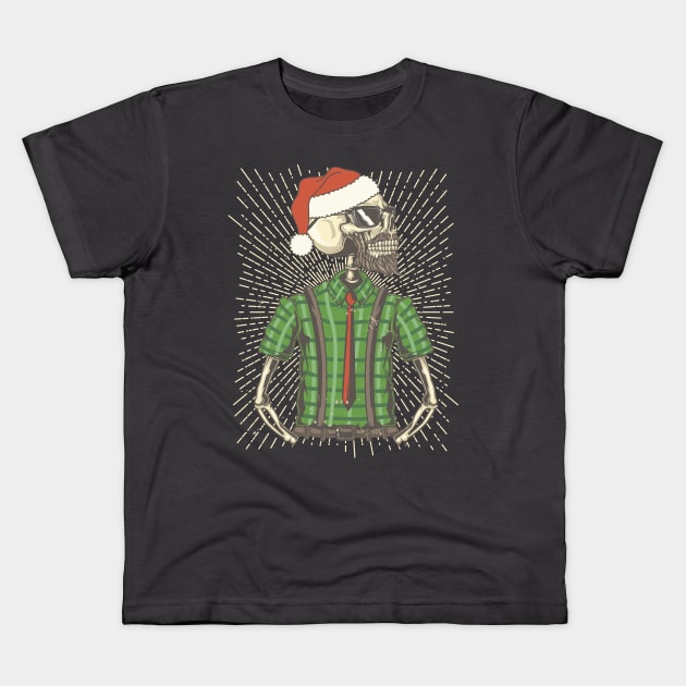 Happy Seasons - Hipster Santa Claus Skeleton Kids T-Shirt by EDDArt